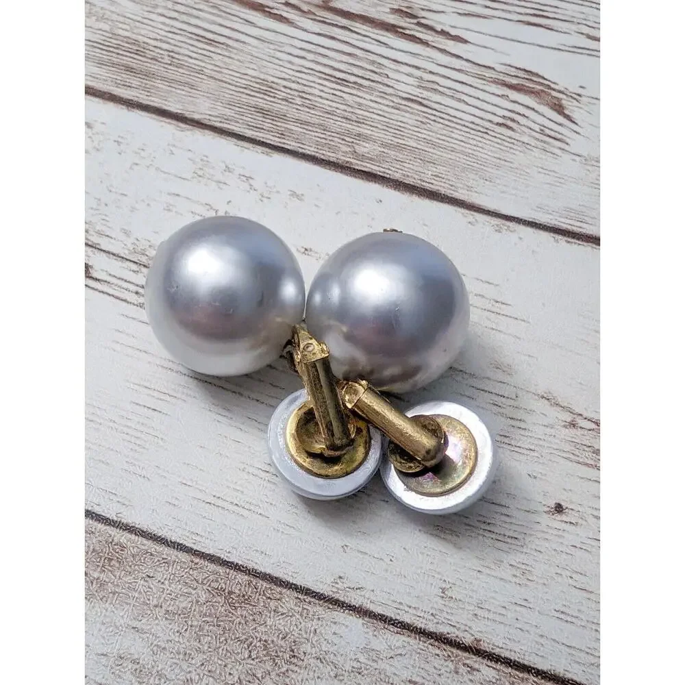 Vintage Clip On Earrings - Metallic Silver Tone Duo Ball Dangle